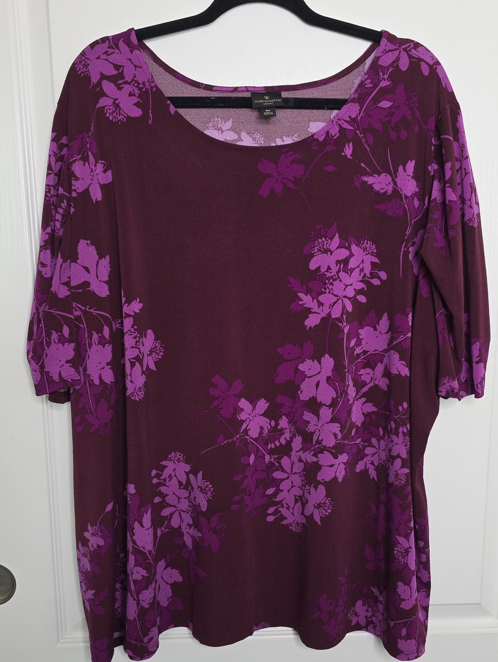 Worthington Plus Size 4X Purple Plum Floral Scoop-Neck Tunic Fall Blouse